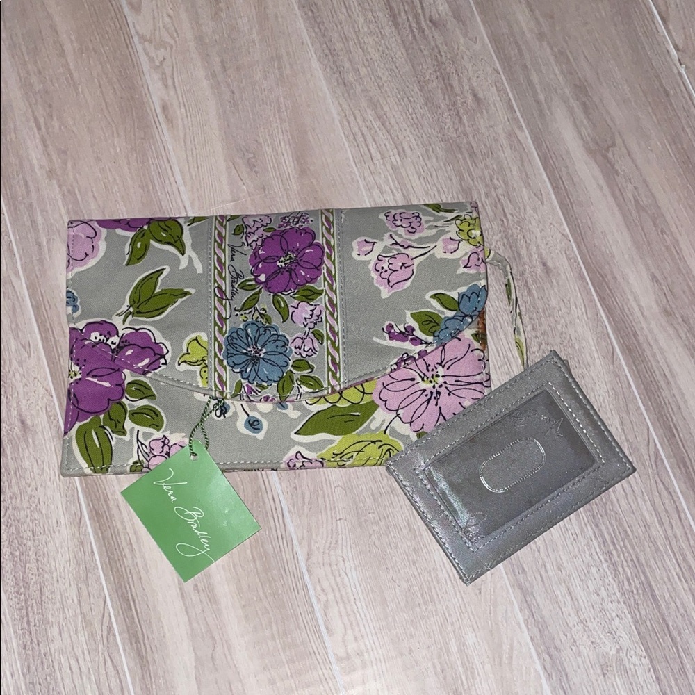 Vera Bradley Gray and Purple Floral Clutch with Card Holder